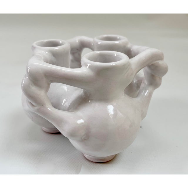 1990s "Unity" White Ceramic Italian Bud Vase or Candle Holder For Sale - Image 4 of 4