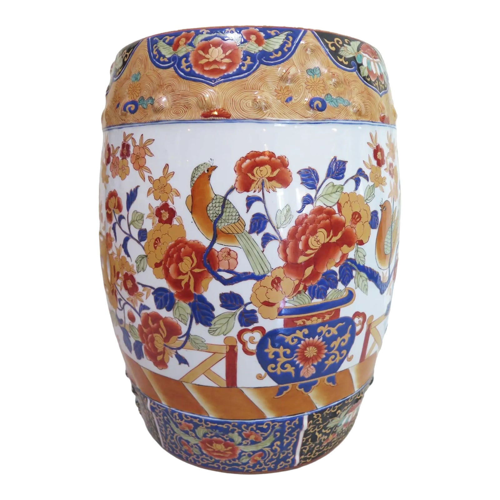 1980s Imari Chinoiserie Ceramic Drum Garden Stool | Chairish