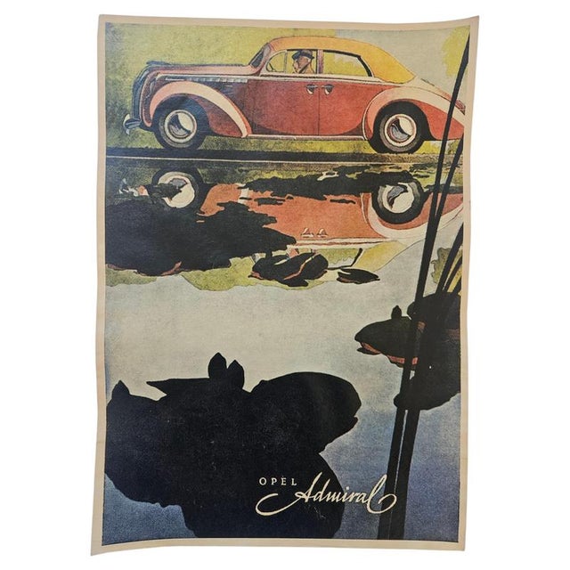Red Art Deco Advertising Poster Opel Admiral Automobile, 1930s For Sale - Image 8 of 8
