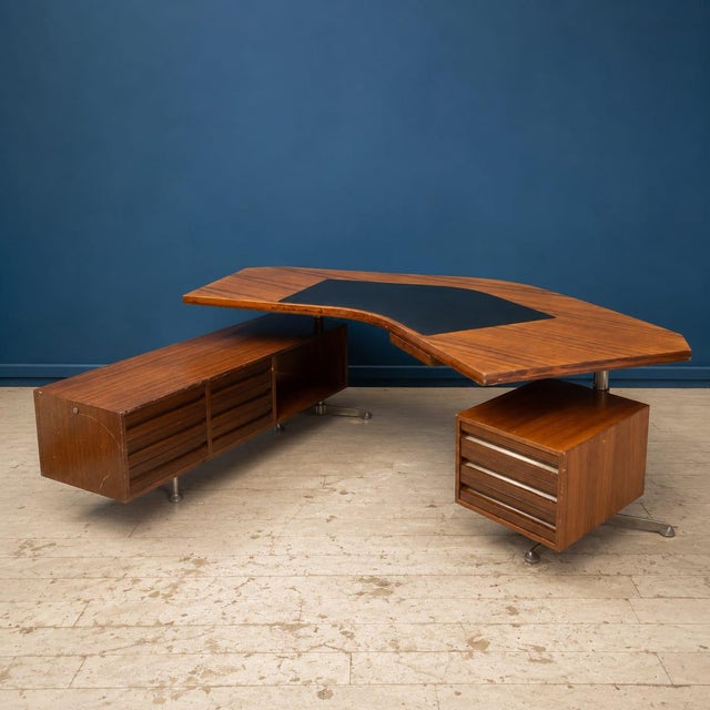Brown T96 Boomerang Executive Desk by Osvaldo Borsani for Tecno, 1960s For Sale - Image 8 of 8