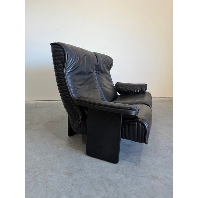 Black Vintage 1970’s Otto Zapf for Knoll Attrb Follow Me Black Leather Two Seat Sofa For Sale - Image 8 of 12