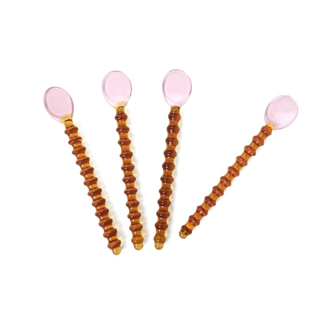 Contemporary Pale Pink Amber Beaded Glass Stirring Spoons - Set of 8 For Sale - Image 4 of 6