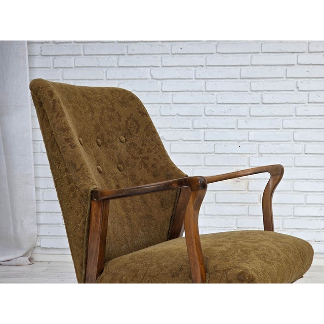 1960s, Danish vintage armchair. Original green furniture wool, beech wood, springs in the seat. Original good condition:...
