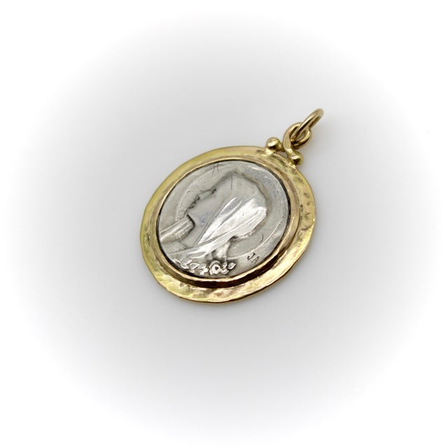 Modern 1990s Sterling Silver and 14k Gold Brother Wolf Our Lady of Lourdes Medallion For Sale - Image 3 of 9