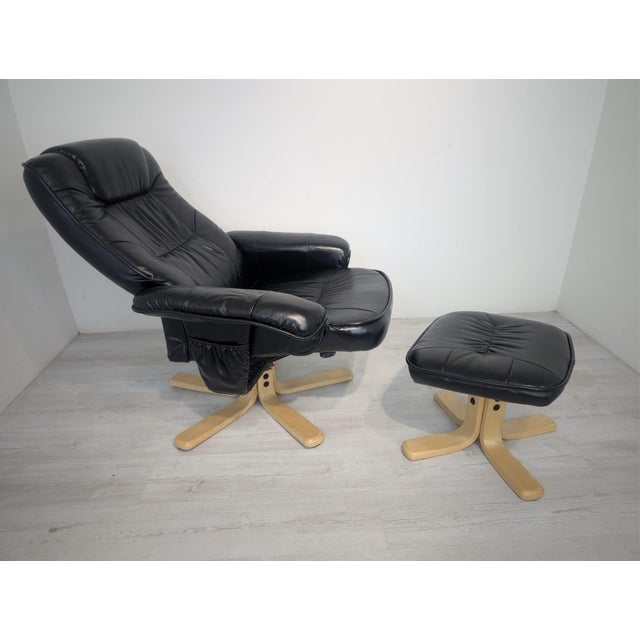 Adjustable Leather Armchair with Ottoman in Black, 1975 For Sale - Image 16 of 18