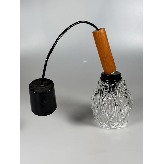 Mid-Century Space Age Ceiling Lamp Pendant Lamp in Teak and Glass, 1960s For Sale - Image 8 of 11