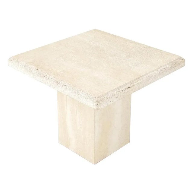 Travertine Square Pedestal Base Coffee Side Occasional Lamp Table For Sale - Image 11 of 11