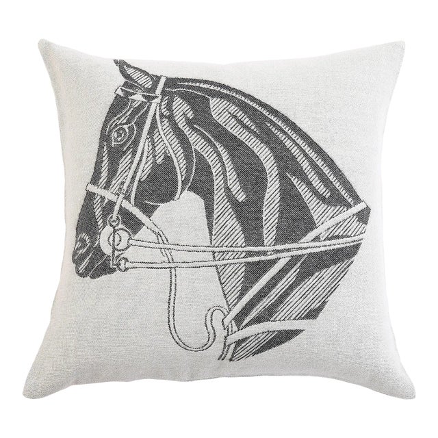 Horse Head Charcoal Alpaca Pillow - Left-Facing For Sale