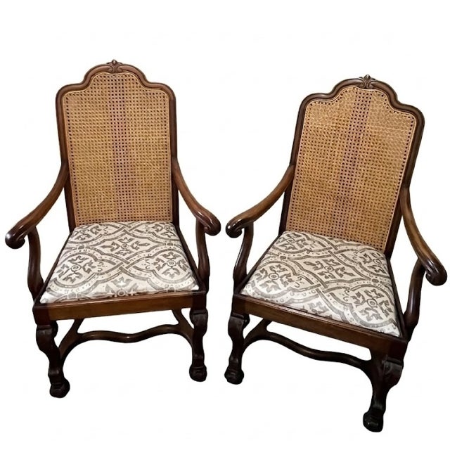 Pair of Vintage Early 20th Century Louis XV Style Walnut Cane-Back Accent Chairs For Sale - Image 18 of 18
