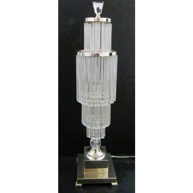 1990s Art Deco Style 4-Tiered Crystal Rods and Chrome Table Lamps - a Pair For Sale - Image 4 of 18