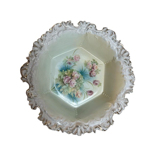 Antique Decorative Fruit Bowl Rs Prussia Floral Pink Rose Gold Trim For Sale In Orlando - Image 6 of 6