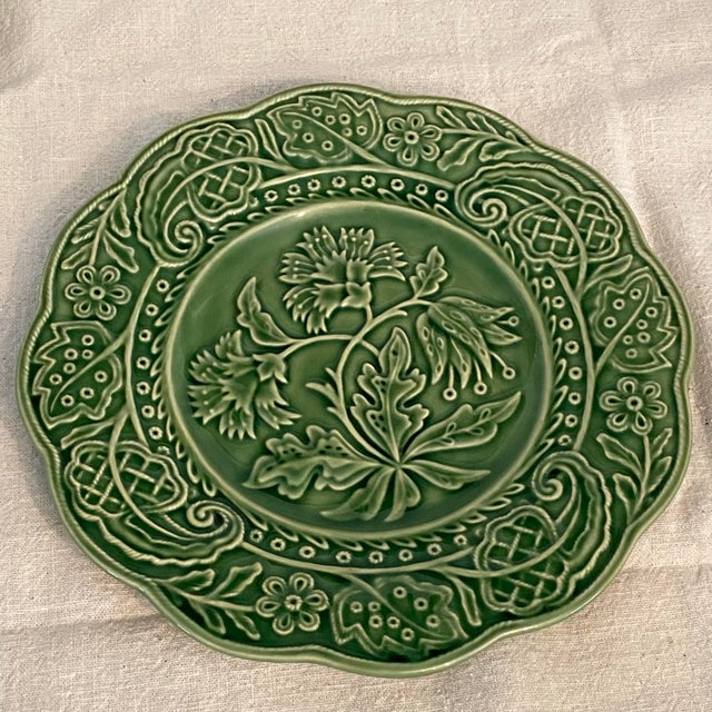 Bordallo Pinheiro Bordallo Pinheiro Green Floral Pattern Salad Plates - Set of 4 For Sale - Image 4 of 11