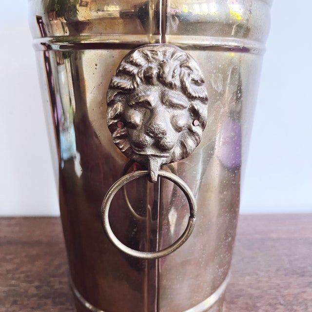 Vintage Brass Waste Basket With Lion Head Handles For Sale - Image 4 of 6