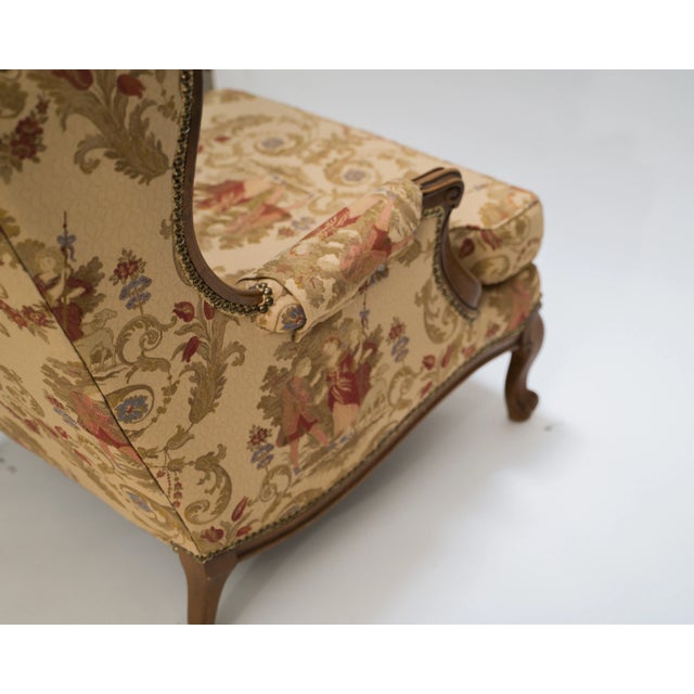 Early 20th Century Antique French Country Louis XV Style Carved Oak Bergere Wingback Chairs Pair For Sale - Image 15 of 15