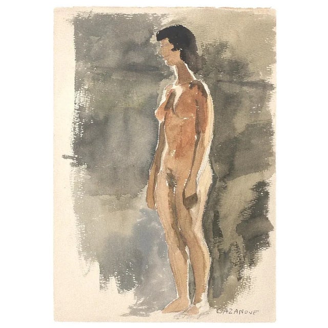 Figure is an original drawing in watercolor on paper, realized by Cazanove in 1922. Hand-signed on the lower right. In...