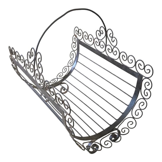 1950s Mid-Century Italian Hollywood Regency Firewood Holder, Black Metal For Sale