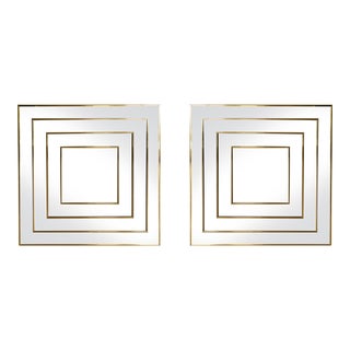 Brass Framed Square Mirrors- a Pair For Sale