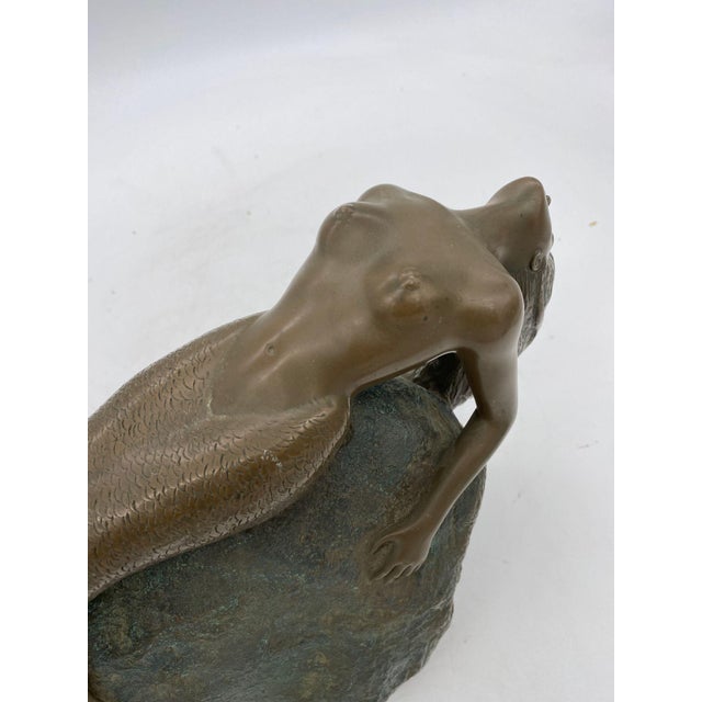 1980s Bronze Mermaid Siren Statue on Beach Rock by James Siebert For Sale - Image 12 of 12