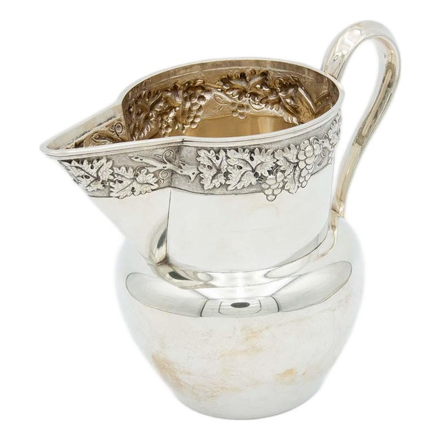 Silver Wine Jug with Bunches of Grapes For Sale