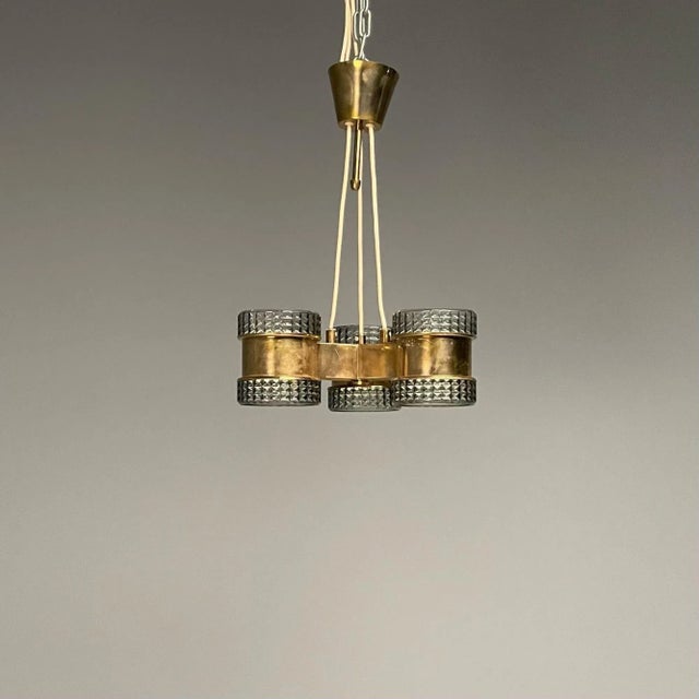 Swedish Mid-Century Modern, Pendant, Glass, Brass, Sweden, 1950s For Sale - Image 4 of 10