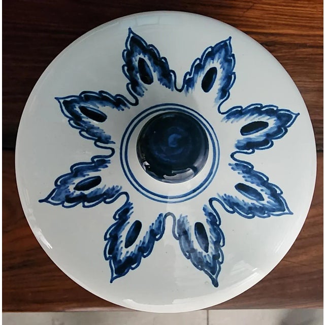 Holland Delft Fine Ceramic Lidded Apothecary Jar "Fol. Nicotianae Praep. (Tobacco Humidor Jar) Cobalt Blue and White,...