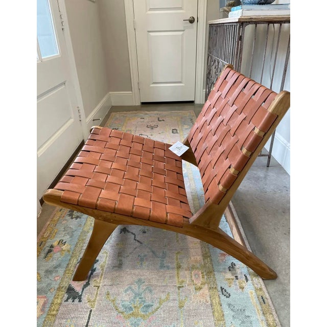 Elk Group International Modern Teak Woven Leather Chair For Sale - Image 4 of 7