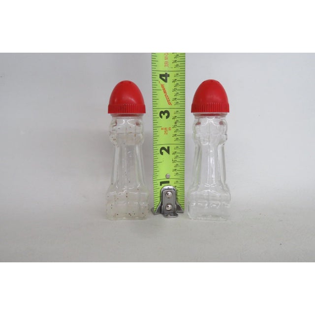 Mid 20th Century Mid Century Modern Pressed Glass Salt and Pepper Shakers Pair of 2 With Red Tops For Sale - Image 9 of 15