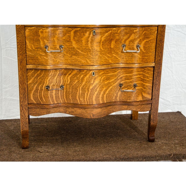 Early 20th Century Antique Oak Highboy Dresser with Serpentine Drawer