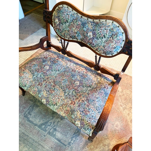 Antique Oak Arts & Crafts Settee / Loveseat For Sale - Image 4 of 6