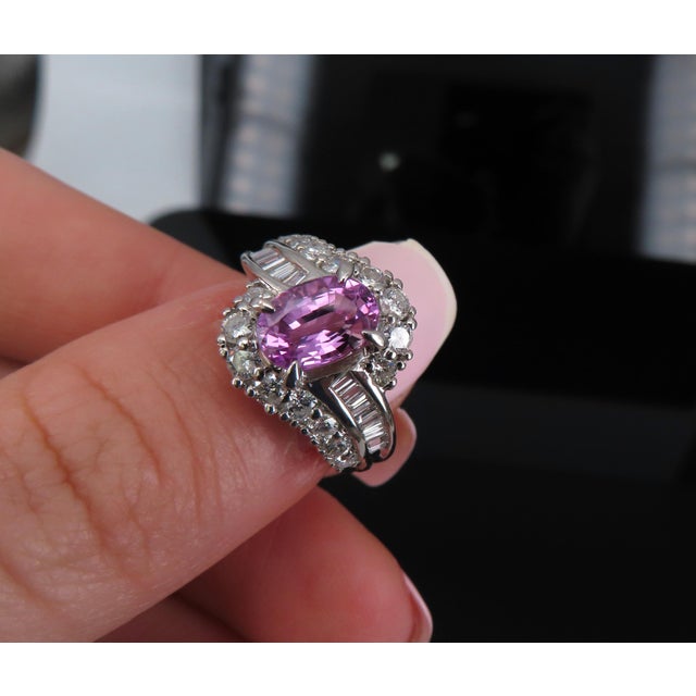 Late 20th Century 2.02ct Gia Ceylon No Heat Pink Sapphire 1.00ct Diamond Platinum Ring Size 5.25 For Sale - Image 15 of 18