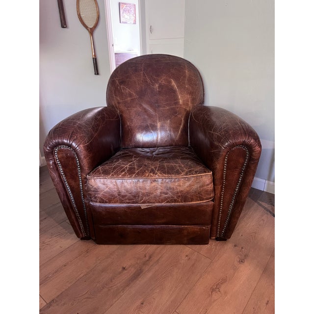 Pottery Barn Stanford Leather Club Chair | Dark Brown A beautiful example of Pottery Barn's discontinued Stanford leather...