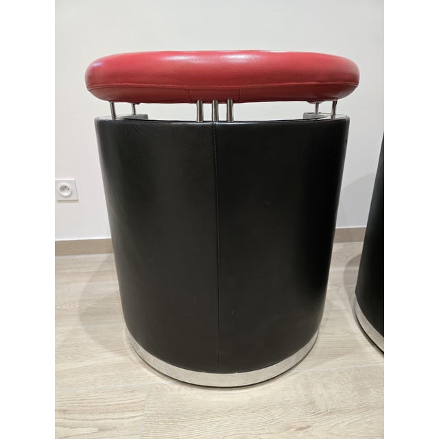 Metal Armchairs in Black and Red Leather Chrome, 1980s, Set of 2 For Sale - Image 7 of 17