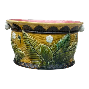 French Majolica Ferns & Flowers Jardinière, Circa 1880