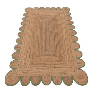 Olive Green Scallop Edge Jute Rug 3x20 Ft. For Sale