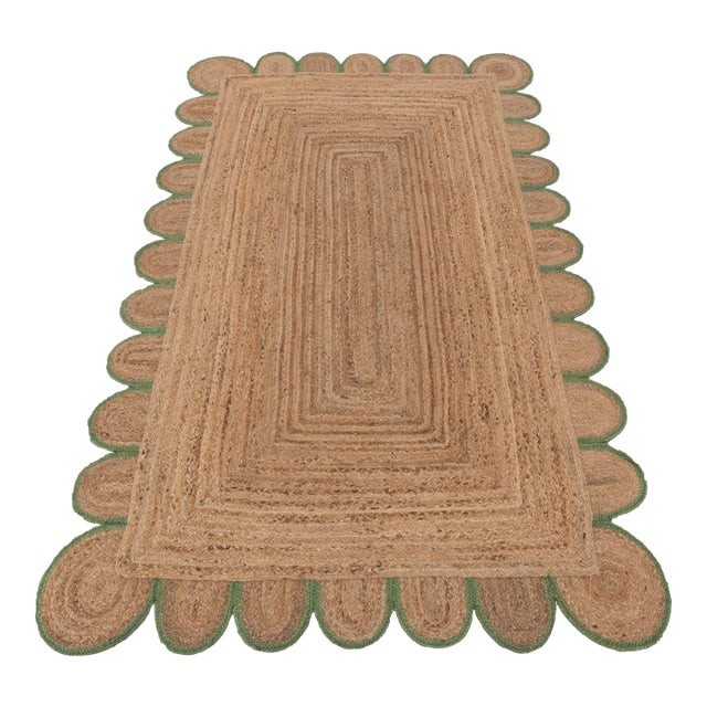 Olive Green Scallop Edge Jute Rug 3x20 Ft. For Sale