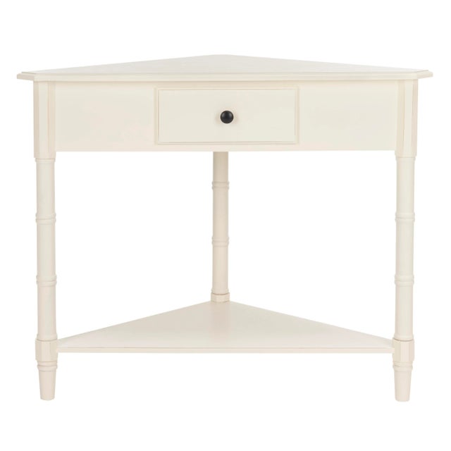 Corner Table With Storage Drawer, Distressed Cream For Sale - Image 9 of 9