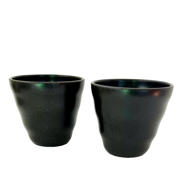 Japanese Mid Century Yunomi Japanese Ceramic Tea Cups- a Pair For Sale - Image 3 of 12