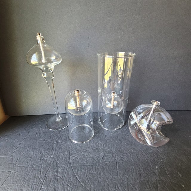 Vintage Handblown Clear Glass Oil Lamp Set of 4 Lamps Wolfard Glassblowing Co Set of 4 You will receive all 4 oil lamps...