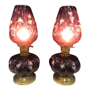 Pair of 1960s Fenton Plum Colored Parlor Table Lamps