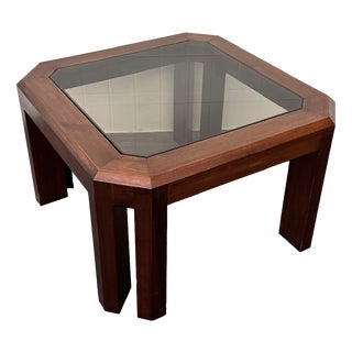 Vintage Italian Coffee Table in Wood with Smoked Glass Top, 1970s For Sale