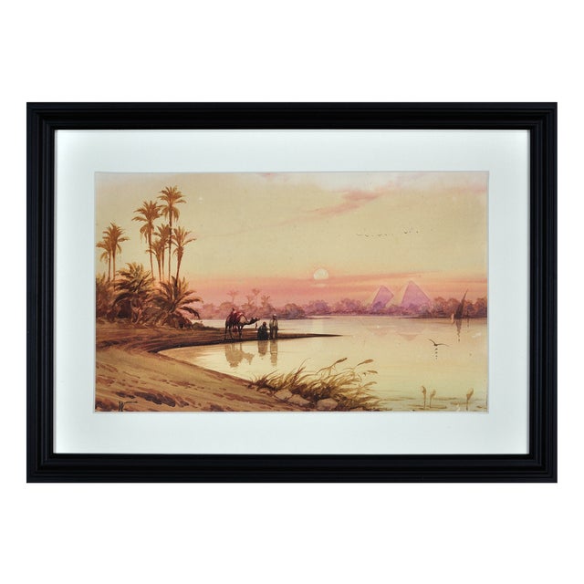 Edwin Lord Weeks, Travellers by a River Nile Tributary at Sundown, Egypt, 1800s, Watercolor & Paper For Sale