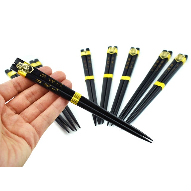 Mid 20th Century Vintage Artisanal Japanese "Nikko-San" Ebony Hardwood Chopsticks - Premium Set of 8 For Sale - Image 5 of 5