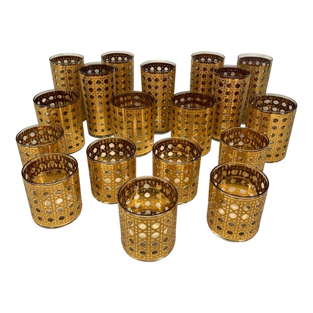 1960s Culver Ltd. “Cannella” Pattern Highball and Tumblers Glasses - Set of 18 For Sale