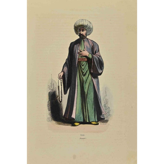 Iman is a lithograph made by Auguste Wahlen in 1844. Hand colored. Good condition. At the center of the artwork is the...