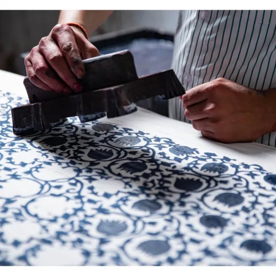 Lotus-Yasmin Blue Reversible Pillow Case For Sale - Image 4 of 7