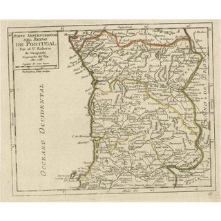 Antique Hand-Colored Map of Northern Portugal, 1756 For Sale