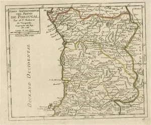Antique Hand-Colored Map of Northern Portugal, 1756
