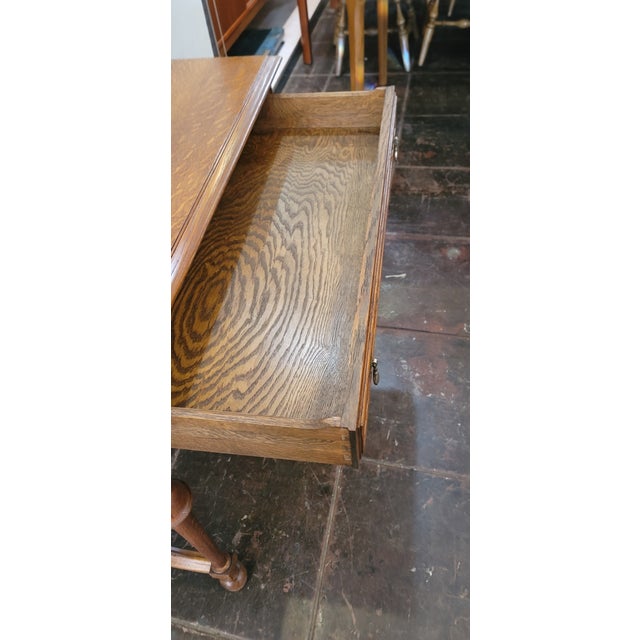 Victorian Antique 1880s Oak Desk With Drawer Quarter Sawn Grain For Sale - Image 3 of 12