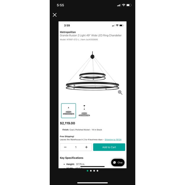 Authentic!!New!! OPEN BOX! This modern two-tier energy-efficient LED ring chandelier suspends twin halos of coal and...