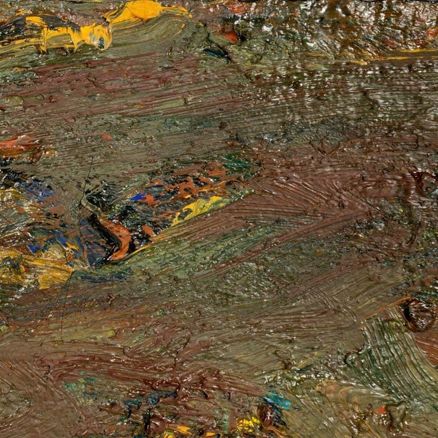 Andy Miller (American, b. 1950), Abstract Composition, Oil on Canvas, impasto details, dark reddish brown with blue and...